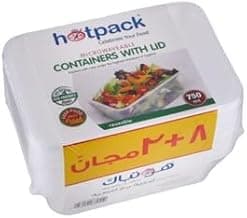 Hotpack Disposable Lunch Box, Food Storage, Microwavable Container 750ml with Lid, 8+2 Free Offer Pack