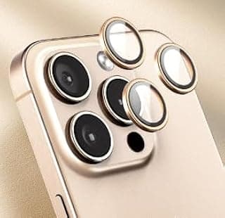 Desert Titanium Camera Lens Protector Compatible for i-Phone 16 Pro 6.3 and 16 Pro Max 6.9 inch, Metal Ring Anti Scrach HD Tempered Glass Camera Screen Protector Shockproof Cover Film