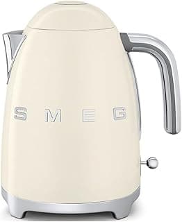 Smeg KLF03CRUK Retro Style Kettle, Water Level Indicator, 360 Swivel Base, Anti-Slip Feet, Soft Opening Lid, Stainless Steel, 3000 W, 1.7 Litre, Cream