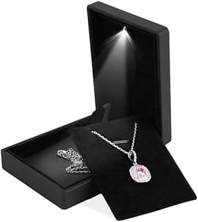 Necklace Box LED Necklace Holder Jewellery Box Bracelet Pendant Trinket Box with Lights Travel Jewellery Organiser for Mother's Day Anniversary Birthday Jewelry Gift Boxes 1 pack (Black, 7x9x3.3cm)