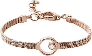 Skagen Women's Stainless Steel Kariana Mesh Bracelet with Open Circle Charm and Single Crystal, Rose Gold- One Size