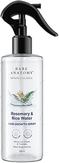 Bare Anatomy Nature x Science Rosemary Water Spray for Hair Growth & Hair Thickness with Rice Water |100% Natural Extract | Soft & Smooth Hair| Controls Hairfall| Non-Greasy & Fast Absorbing | 200ml