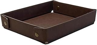 TERRIFI Foldable PU Leather Valet Tray, Jewelry Storage Case for Men Women, Travel Catchall Dish, Necklace & Pendant Organizer for Desk, Bedside & Drawers, Dark Brown, 12.72 x 11.22 x 0.31 inches
