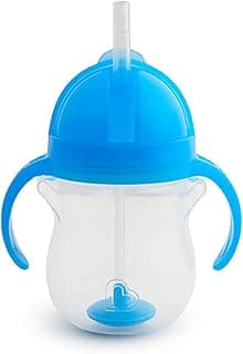 Munchkin Any Angle Click Lock Weighted Straw Trainer Cup, spill proof cup with handles, for infant/baby boys and girls, 7oz Capacity, 6 Months and above, Blue