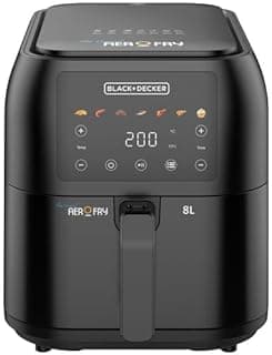 BLACK+DECKER Digital Air Fryer, 1700W, 8L Family-Sized Capacity, 7 Preset Functions, Rapid Air Convection for Healthy Frying, Adjustable Temperature 80-200°C, Easy Clean, Black - SAF80-B5