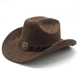Wide Brim Cowboy Hat for Men Women, Faux Suede Western Leather Cowboy Cowgirl Hat Stylish Adjustable Fedora Outdoor Hat Brown Perfect for Cowboy Outfit Outdoor Activities Brown