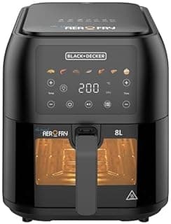BLACK+DECKER Slim Air Fryer with Window, 8L, 1700W Power, Digital Touch Control, Spacious Rectangular Basket, 7 Preset Functions, Rapid Air Convection, Smokeless Cooking, Black - SAF80W-B5