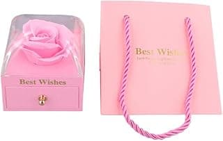 Rose Ring Box Jewelry Box Artificial Flowers Eternal Rose Box Anniversary Wedding Valentine's Day Birthday Thanksgiving Gifts for Mom Wife Girlfriend Women (Pink)