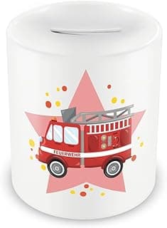 Samunshi Samunshi® Children's Money Box with Fire Engine Motif - Boys and Girls Piggy Bank Money Box White