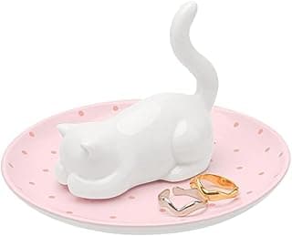 SYOSI Cute Cat Ceramic Jewelry Ring Holder Dish, Decorative Trinket Tray for Nightstand and Dresser Organization, Elegant Gift Idea for Women and Girls