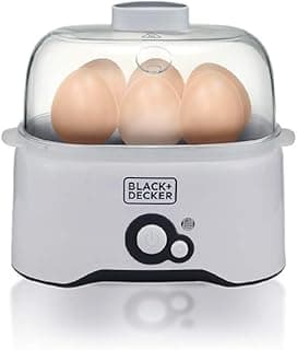 BLACK+DECKER Egg Cooker with 7-Egg Rack, 280W, 2 Poaching Pans, Dry Boil Protection, Auto Shutoff, Transparent Cover, Easy to Clean, Perfect for Boiled and Poached Eggs, White - EG200-B5