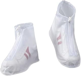 BuxiRiooe Rain Shoe Covers,Men and Women Sole Overshoes with Zipper,Reusable Waterproof Shoe Protectors with Drawstring Design,Not-Slip Rainproof Shoe Cover,Galoshes Overshoes for Outdoor Travel-White L