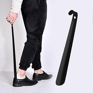 Shoe Horn Long Handle for Seniors Men Women, Stainless Steel Shoe Helper with Hanging Hole, Effortless Shoe Wearing Aid for Home, Entryway & Travel, Bending-Free Shoe Protection Tool, Black
