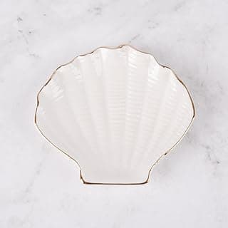 ASKIND Ceramic Shell Jewelry Dish Decorative Seashell Jewelry Plate for Rings Earrings Necklace Bracelet Organizer Display (White)