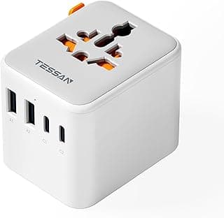 TESSAN TESSAN Universal Travel Adapter, Travel Plug Adapter Worldwide with 1 Universal AC Outlet 4 USB Ports (2 USB C), International Plug Adaptor for UK to Europe USA Australia Ireland (Type C G A I)