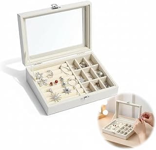 KASTWAVE Portable Velvet Jewelry Box for Women, Small Travel Jewelry Organizer with 9 Grid Compartments, Compact Case for Earrings, Necklaces, Bracelets Storage and Display
