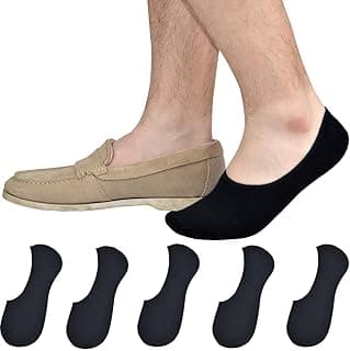 Amuer Amuer 5 Pairs Mens No Show Socks With Non Slip Grips,Loafer Sneakers Low Cut Cotton Socks Non-Slip Silicon Grip Moisture Wicking Low Cut Invisible Casual Socks Loafer Socks Men Invisible Sock
