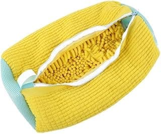 Shoe Washing Machine Bag Reusable Soft Protective Laundry Design with Side Zipper Breathable Fiber Structure Yellow
