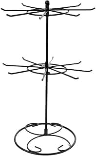 Unknown Rotating Iron 2-Tier Revolving Stand Rack Jewelry Holder Display with 16 Hooks - Black