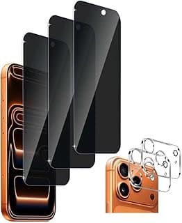 [5-Pack], Privacy Full Coverage Screen Protector for iPhone 17 Pro Max,Camera Lens Protector,9H Anti-Spy Tempered Glass Film, Fingerprint & Oil-Proof, Case-Friendly