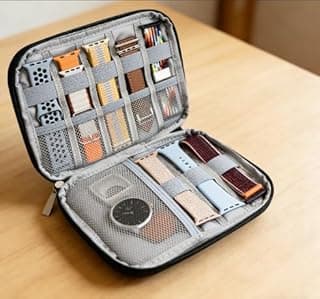 Portable Solid Color Watch Band Storage Case, Multi-Functional Oxford Cloth Watches Strap Holder with Zippered Closure, Watches Band Organizer with 8 Watch Bands Slots for Daily Use (Black)