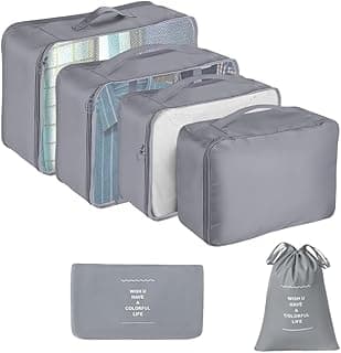Rubvrenti Packing Cubes for Suitcase,Multifunction 6PCS Travel Luggage Packing Organizers for Backpack, Waterproof Travel Essentials Bag Accessories (Grey)