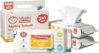 hibobi Baby Wipes - 99% Water Ultra-Mild Cleansing Baby Refresh Wipes, 180 Wipes(3 Packs)
