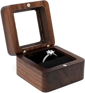 ALMEKAQUZ ALMEKAQUZ Personalized Wooden Ring Box, Mini Engagement Ring Holder Box with Single Slot, Square Wedding Ring Box, Elegant and Retro Ring Holder Box for Wedding, Ceremony.