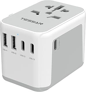 TESSAN Universal Adapter, TESSAN Worldwide Travel Plug Adaptor with 2 USB A and 3 USB C, International Travel Adapter for EU, UK, USA, AU, Power Socket Charger for Multi Countries