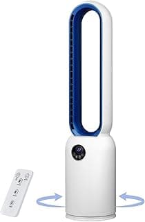 88cm/37 Inch Tower Fan with Remote & LED Display, Silent Bladeless Fan with Max 50W Powerful DC Motor, 24 Speeds, 12H Timer, 60° Oscillation, Quiet Operation for Home, Office & Living Room (White)