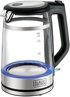 BLACK+DECKER Glass Kettle, 2200W Heating, Double Wall Wrap Protection, 1.7L Capacity, Premium Stainless Steel Finish, Blue LED Illumination, 360° Cordless Base, Easy Pour, Multi Color - GK220-B5
