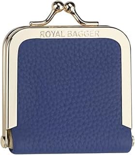 Royal Bagger رويال باجر جلد طبيعي ميني مجوهرات مربع ، خاتم وقلادة التخزين ، محفظة عملة ضئيلة مع قفل قبلة للنساء 3120 (أزرق ياقوت)