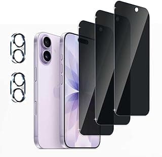 [5-Pack], Privacy Full Coverage Screen Protector for iPhone 17,Camera Lens Protector,9H Anti-Spy Tempered Glass Film, Fingerprint & Oil-Proof, Case-Friendly