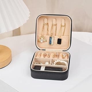 Black PU Travel Jewelry Box - Portable Mini Jewelry Organizer Case Display Storage Holder Boxes for Rings Earrings Necklaces Bracelets