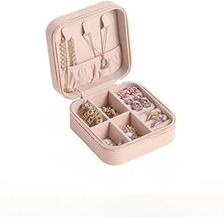 Mini Jewelry Travel Case, Small Portable Jewellery Storage, PU Leather Travel Jewelry Organizer Box (Pink)
