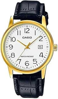 Casio Mens Quartz Watch, Analog Display and Leather Strap MTP-V002GL-7B2UDF