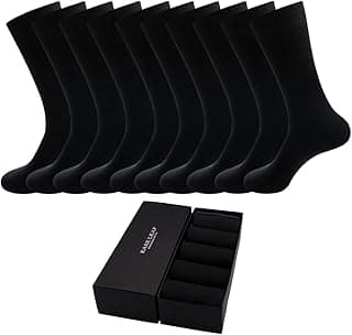 EASE LEAP 10 Pairs Mens Dress Socks Comfortable Cotton Crew Sock Calf High Breathable Formal Socks with Gift Box, Size 6-16