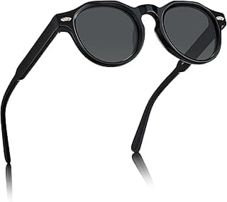 AVAWAY Stylish Mens Round Sunglasses, UV Protection Vintage Demi Frame Shades Acetate Fashion Sunglass for Beach, Driving Everyday Style