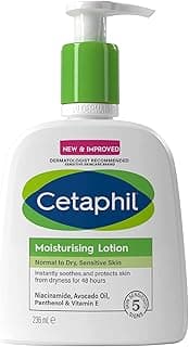 Cetaphil Moisturising Lotion, Face & Body Moisturiser for Men & Women, For Normal To Dry Sensitive Skin, With Niacinamide and Vitamin E, Unscented, 236ml