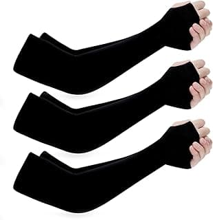 ECVV Arm Sleeves UV Protection 3 Pairs Breathable UPF 50 Long Sleeves Ice Arm Covers for Men Women Girl Adult, Cooling Sleeve Cover for Outdoor Sports, Black, One Size