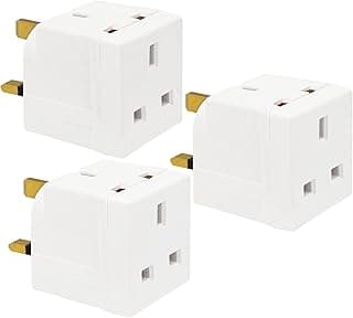 HITRENDS 3 Piece 2 Way Double Plug Adaptor, UK Multi Plugs Extension Sockets Adapter, 13A power splitter for appliances, UK 3 Pin Socket Extensions for Kitchen, Office