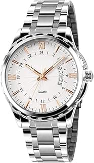 Tazweeq Mens Classic Casual Quartz Watch, Luxury Wrist Dress Waterproof Watches, Business Dress Wrist Watch, Silver