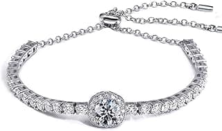 FEIKFEIZ Moissanite Tennis Bracelet, 2CT 8mm Lab-Created Moissanite Diamonds, Rhodium-Plated, Adjustable Silver White Gold Bracelet for Women, Fashionable Jewelry Gift.