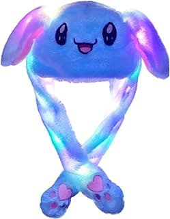 KASTWAVE Funny Plush Rabbit Hat Ear Moving Jumping Hats, Cute LED Animal Beanie Cap for Women Girls Cosplay Party Holiday
