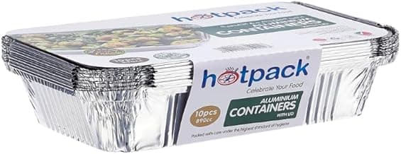 Hotpack Aluminium Containers with Lid 800cc, 10 Pieces, Silver