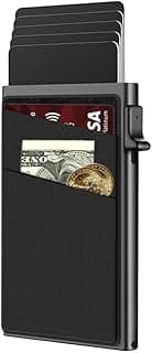 LinJie LinJie Credit Card Holder Pop Up RFID with Money Pocket Security Slim Metal Bank Card New 2023 for Men and Women Up to Hold 5 Cards