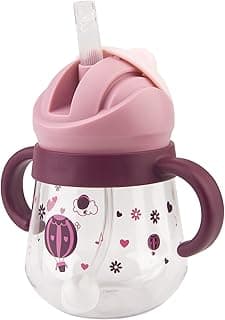 Sippy Cup for Baby 6-12 Months, Weighted Straw Non-Spill Cup for Toddlers With Handles, Spill-Proof, Leak-Proof Soft Spout 260ml, BPA Free (Purple)