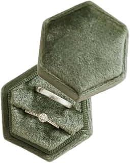 Personalized Hexagonal Velvet Ring Box – Elegant Green Jewelry Boxes with Removable Lid for Ring Storage & Gift Presentation