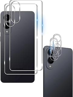 Screen Protector for Samsung Galaxy S25 Edge for Tempered Glass, 2 Pieces Back Tempered Glass Screen Protector and 2 Pieces Camera Protection, 9H Hardness, Anti-Scratch, Anti-Bubble, HD Clear