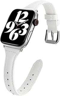 MUGIM Slim Leather Band for Apple Watch, Genuine Leather Adjustable Strap for Women, Compatible with Series 10 9 8 7 6 5 4 3, SE, and Ultra, 42/44/45/46/49mm, White